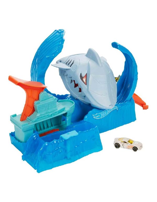 ⁦Hot Wheels Toy Car Track Set, Robo Shark Frenzy Playset & Color Shifters Car مسار سيارة القرش مع تغير لون السيارة⁩ - الصورة ⁦7⁩